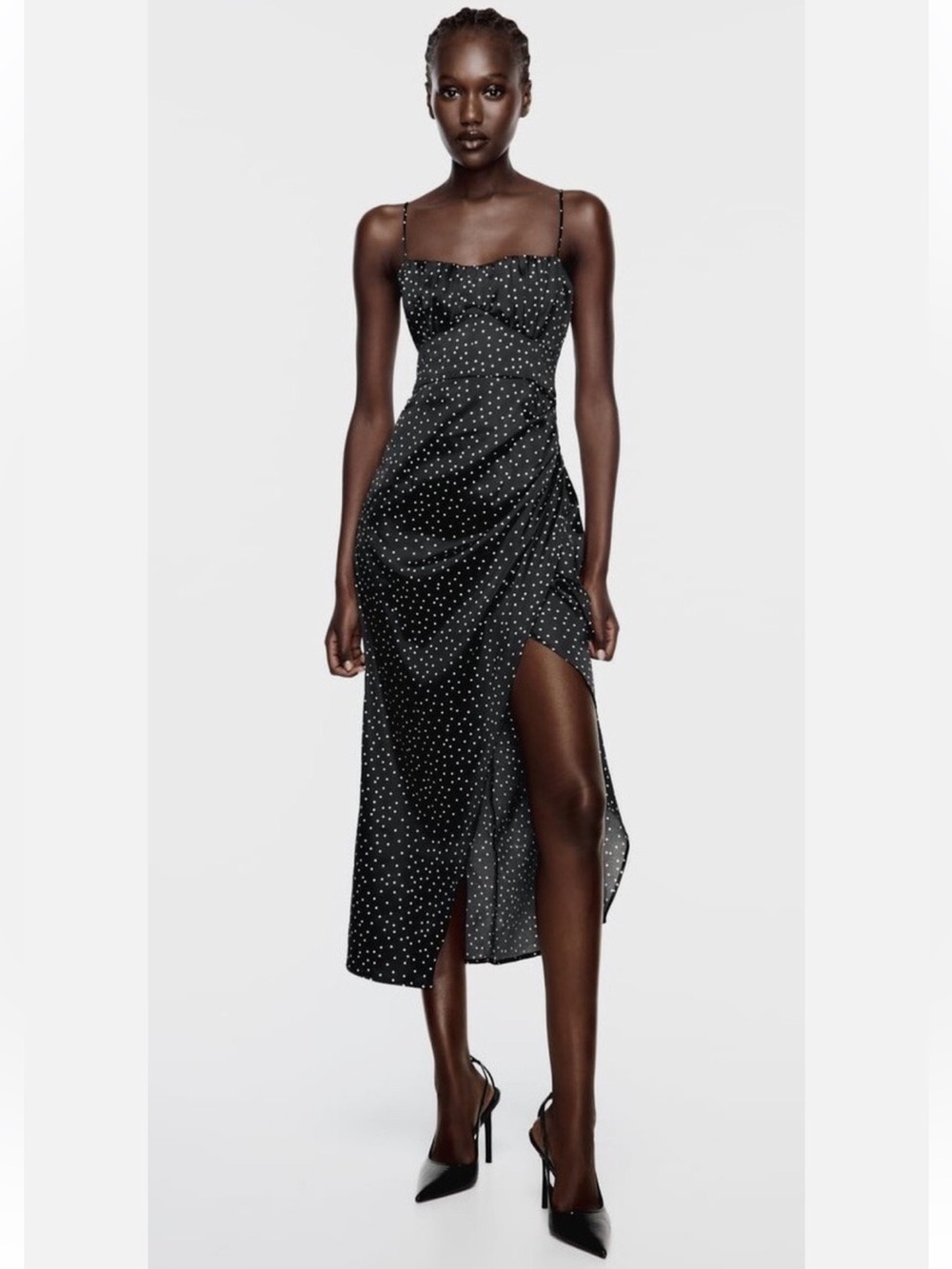 Zara Black Polka Dot Midi Dress